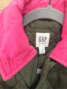 GAP Girls Olive Green Jacket with Pink Corduroy Collar